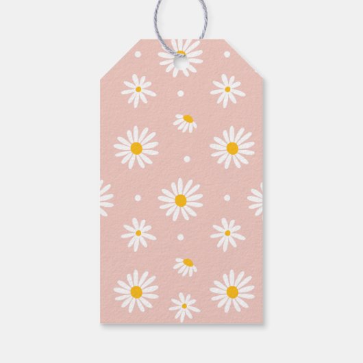 Retro Daisy Blume Blush Pink Babydusche Geschenkanhänger (Rückseite)