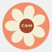 Retro Daisy Blume Boho Wedding Initials Runder Aufkleber (Vorderseite)