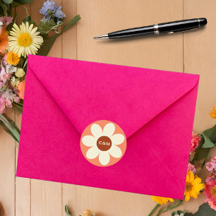 Retro Daisy Blume Boho Wedding Initials Runder Aufkleber