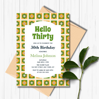 Retro Daisy Blume Checkered Hallo 30 Geburtstag Einladung