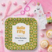 Retro Daisy Blume Checkered Hallo 50 Geburtstag Pappteller (Party)