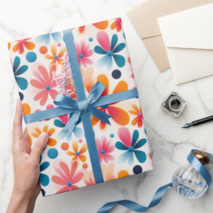 Retro Daisy Blume Farbiges 60er Style Muster Geschenkpapier