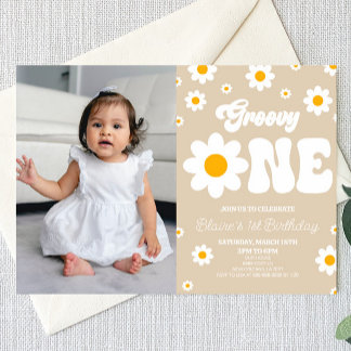Retro Daisy Blume Groovy 1. Geburtstag Party Einladung