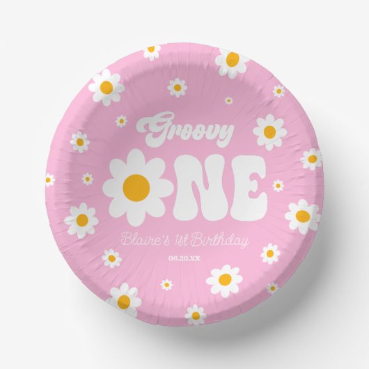 Retro Daisy Blume Groovy 1. Geburtstag Party Pappteller (Vorderseite)