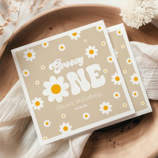 Retro Daisy Blume Groovy 1. Geburtstag Party Serviette
