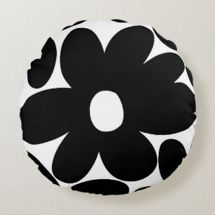 Retro Daisy Blume in Schwarz und Weiß #1 #floral  Rundes Kissen