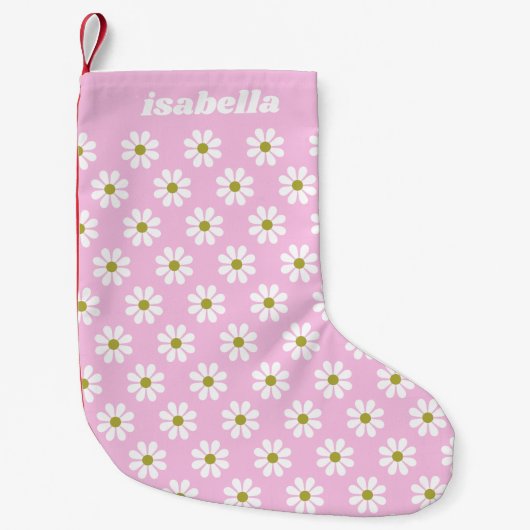 Retro Daisy Blume Muster in rosa Personalisiert Kleiner Weihnachtsstrumpf (Vorderseite)