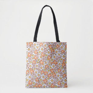Retro Daisy Blume Muster Tote Bag Pink & Orange Tasche