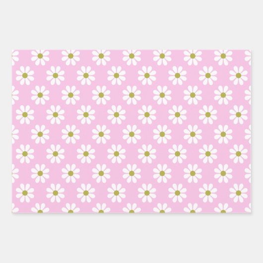 Retro Daisy Blume Pattern in Rosa Geschenkpapier Set (Vorderseite 2)