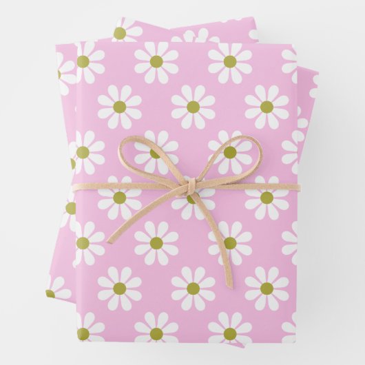 Retro Daisy Blume Pattern in Rosa Geschenkpapier Set (Beispiel)