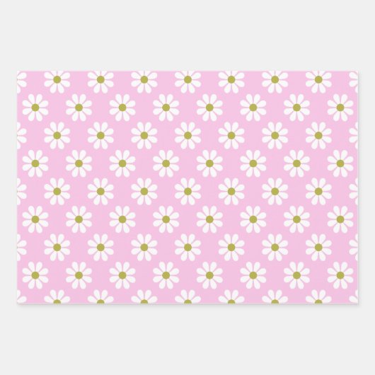 Retro Daisy Blume Pattern in Rosa Geschenkpapier Set (Vorderseite)