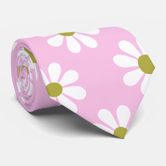 Retro Daisy Blume Pattern in Rosa Krawatte (Gerollt)