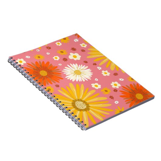 Retro Daisy Blume Pattern Notizblock (Rechte Seite)