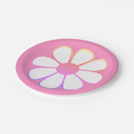 Retro Daisy Blume Single in rosa Farbe Pappteller (Schrägansicht)