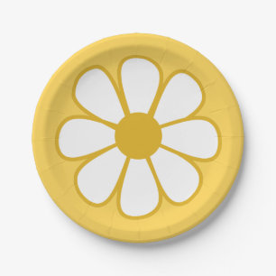 Retro Daisy Blume Single in Senfgelb Pappteller