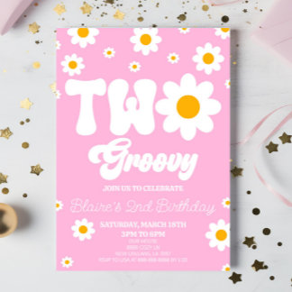 Retro Daisy Blume Two Groovy 2. Geburtstagsjubiläu Einladung