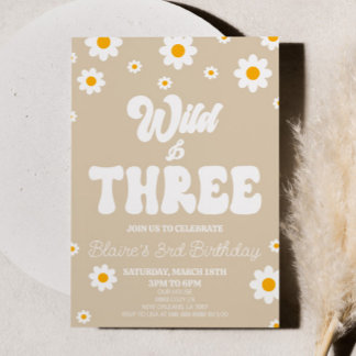 Retro Daisy Blume Wild & Drei 3. Geburtstagsfeier  Einladung