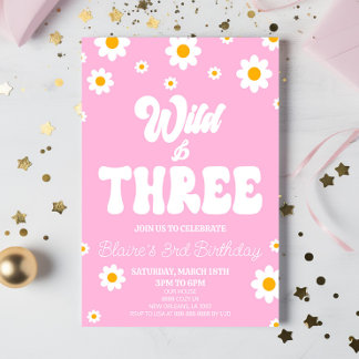 Retro Daisy Blume Wild & Drei 3. Geburtstagsfeier  Einladung