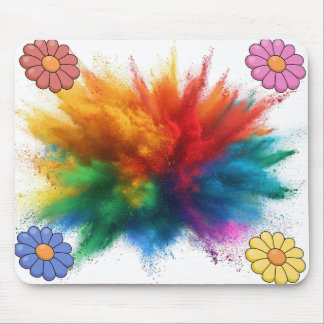 Retro-Daisy-Blumen-Koloriertes Pulver-Burst-Weiß Mousepad