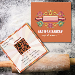 Retro-Daisy-Blumen-Rollholz orange Bäckerei Quadratische Visitenkarte