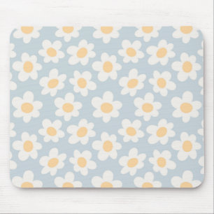 Retro-Daisy-Blüten auf blauem Hintergrund Mousepad