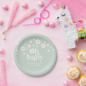 Retro Daisy boho Baby Dusche grünes Papierplatte Pappteller (Party)