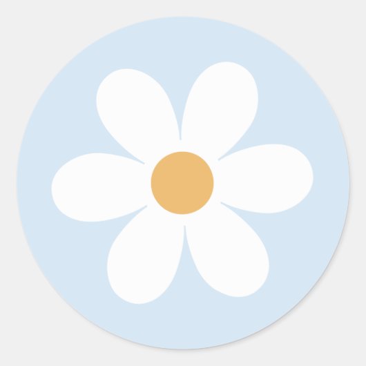 Retro daisy boho blau runder aufkleber (Vorderseite)