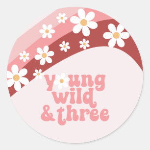 Retro daisy boho floral 3. Geburtstag Runder Aufkleber