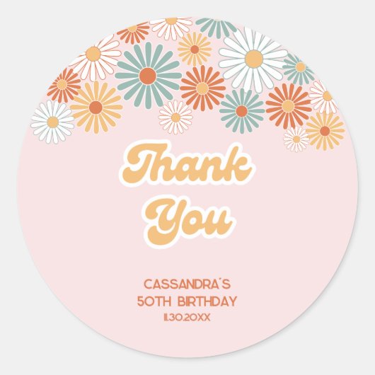 Retro Daisy Boho Groovy Floral Birthday Runder Aufkleber (Vorderseite)