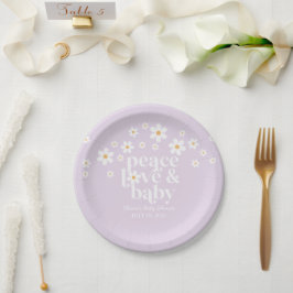 Retro Daisy boho Peace Liebe Baby Shower lilac Pappteller
