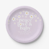 Retro Daisy boho Peace Liebe Baby Shower lilac Pappteller (Vorderseite)