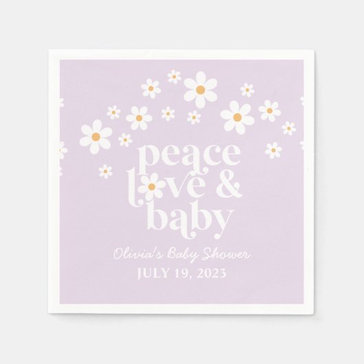 Retro Daisy boho Peace Liebe Baby Shower lilac Serviette (Vorderseite)