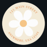 Retro daisy boho Rückadresse-Etikett Runder Aufkleber<br><div class="desc">Retro inspirierte Geburtstags-Rücksendeadressen-Aufkleber mit 70er-Jahren-Stil und boho Schriftart und Farben. Entspricht unserer Retro-Regenbogenfarbensammlung.</div>