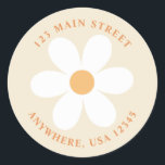 Retro daisy boho Rückadresse-Etikett Runder Aufkleber<br><div class="desc">Retro inspirierte Geburtstags-Rücksendeadressen-Aufkleber mit 70er-Jahren-Stil und boho Schriftart und Farben. Entspricht unserer Retro-Regenbogenfarbensammlung.</div>