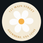 Retro daisy boho Rückadresse-Etikett Runder Aufkleber<br><div class="desc">Retro inspirierte Geburtstags-Rücksendeadressen-Aufkleber mit 70er-Jahren-Stil und boho Schriftart und Farben. Entspricht unserer Retro-Regenbogenfarbensammlung.</div>