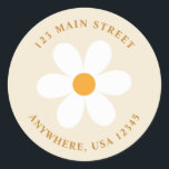 Retro daisy boho Rückadresse-Etikett Runder Aufkleber<br><div class="desc">Retro inspirierte Geburtstags-Rücksendeadressen-Aufkleber mit 70er-Jahren-Stil und boho Schriftart und Farben. Entspricht unserer Retro-Regenbogenfarbensammlung.</div>