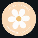 Retro daisy boho Rückadresse-Etikett Runder Aufkleber<br><div class="desc">Retro inspirierte Rücksendeadressen-Aufkleber zum ersten Geburtstag mit den 70er Jahren Stil-Gängen und boho Schriftart und Farben. Entspricht unserer pastellfarbenen Retro-Blumenkollektion.</div>