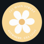 Retro daisy boho Rückadresse-Etikett Runder Aufkleber<br><div class="desc">Retro inspirierte Rücksendeadressen-Aufkleber zum ersten Geburtstag mit den 70er Jahren Stil-Gängen und boho Schriftart und Farben. Entspricht unserer pastellfarbenen Retro-Blumenkollektion.</div>