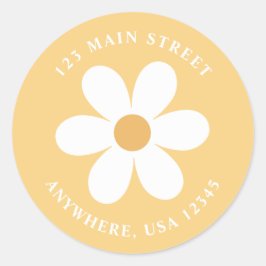 Retro daisy boho Rückadresse-Etikett Runder Aufkleber