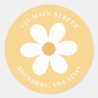 Retro daisy boho Rückadresse-Etikett Runder Aufkleber