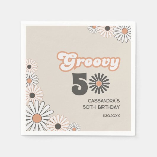 Retro-Daisy-Boho-Terrakotta-Natürlich 50. Geburtst Serviette (Vorderseite)