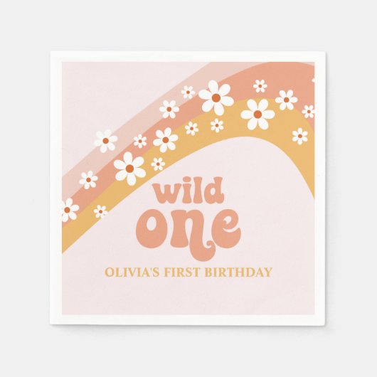 Retro Daisy Boho Wild One Rainbow Napkins Serviette (Vorderseite)