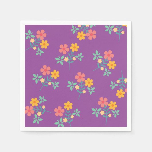 Retro Daisy Bouquet Muster in Lila Serviette (Vorderseite)