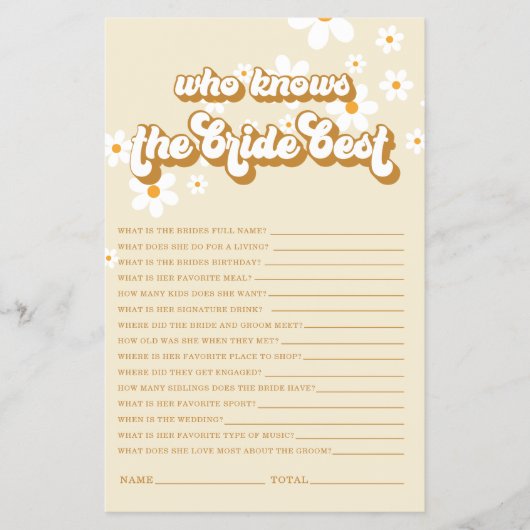 Retro Daisy Brautparty Game Flyer (Vorne)