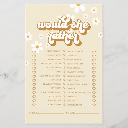 Retro Daisy Brautparty Game Flyer (Vorne)