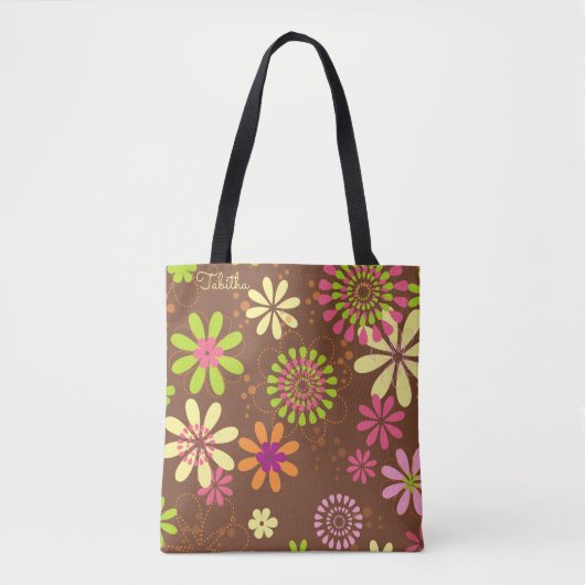 Retro Daisy Brown Tote Bag Tasche (Vorderseite)