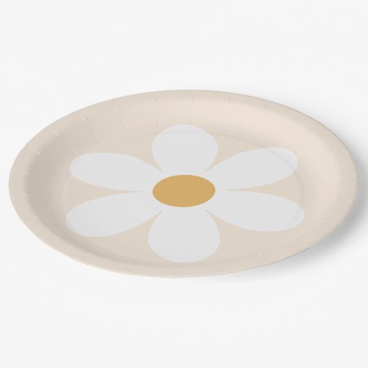 Retro daisy creme boho Papier Teller (Schrägansicht)