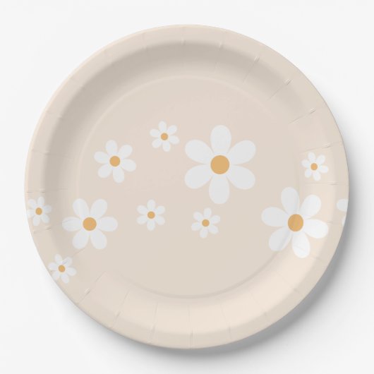 Retro Daisy creme tan Floral Paper Teller (Vorderseite)