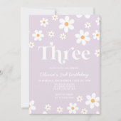 Retro Daisy DREE Floral 3. Geburtstag Einladung (Vorderseite)