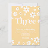 Retro Daisy DREE Floral 3. Geburtstag Einladung (Vorderseite)